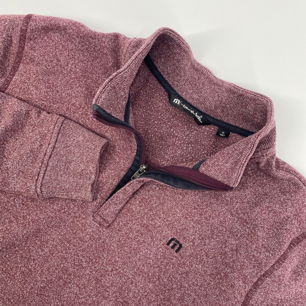 Travis Mathew Quarter Zip Pullover Mens XL Burgundy Heather Golf Fleece Sweater